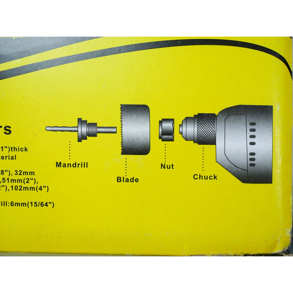 โฮลซอว์ เจาะไม้ ชุด 11 ชิ้น ขนาดรู 19, 22, 25, 32, 38, 44, 51, 64 mm.